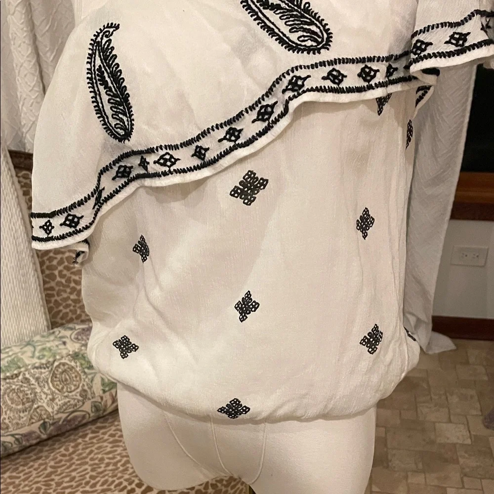 Free People Easy on the Eyes Black and White One Shoulder Blouse XS - Picture 4 of 9
